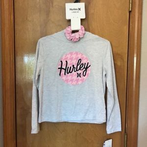 Girl’s medium Hurley hoodie long sleeve shirt with matching hair tie